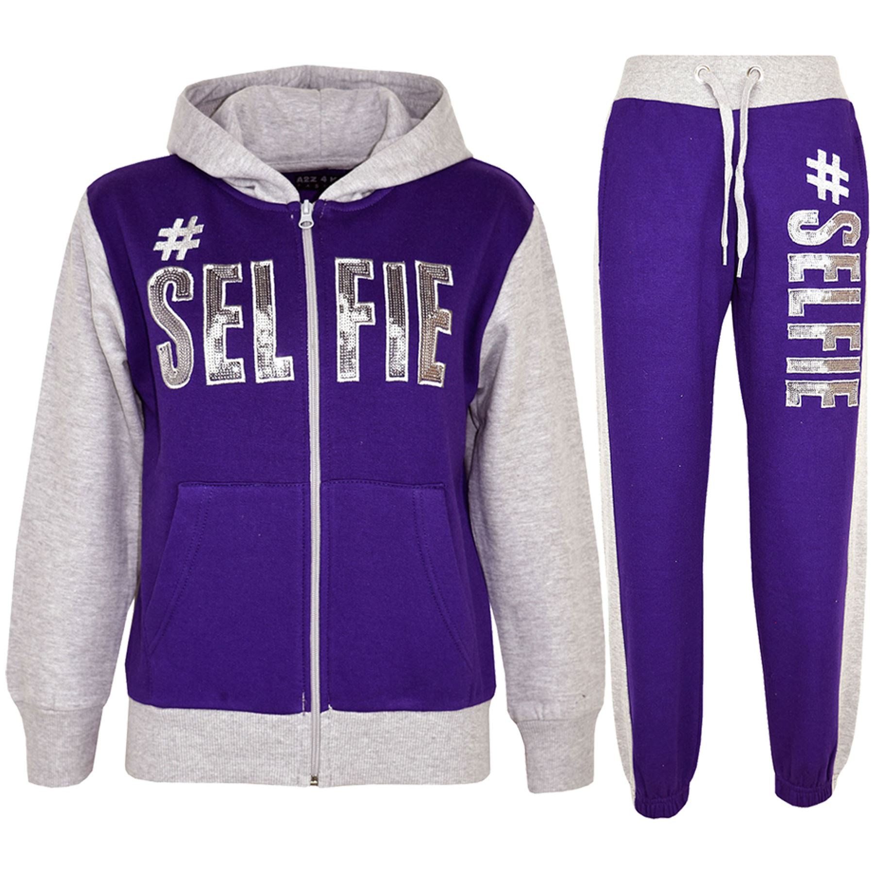Kids Girl Sweater Design # Violet & Gray Selfie Top & Jogging Bottom - Picture 2 of 4