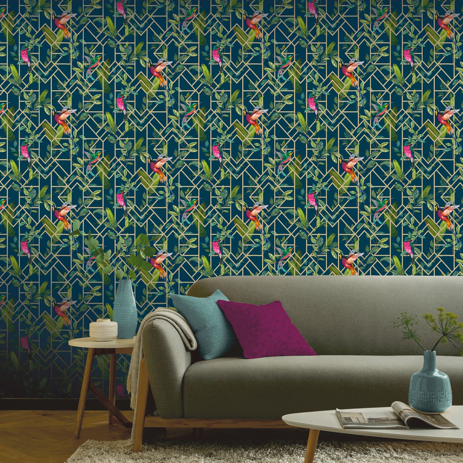 Holden Wonderland papier peint tropical perroquet Rainforest Noir//Multi 91193