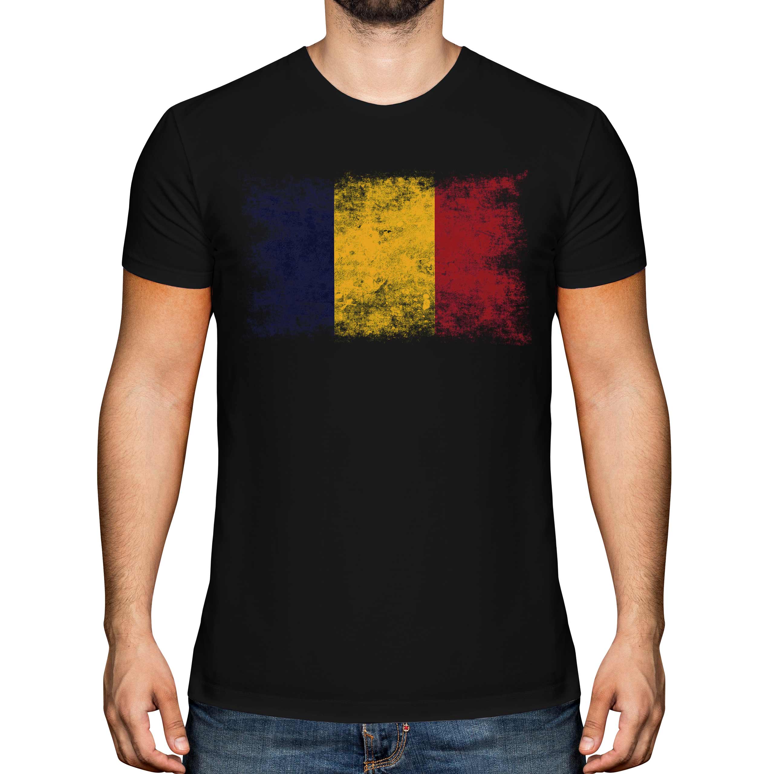 Chad Bandiera Effetto Consumato T-Shirt Top T ? D Ciad Tchad Maglia Calcio - Foto 7 di 21