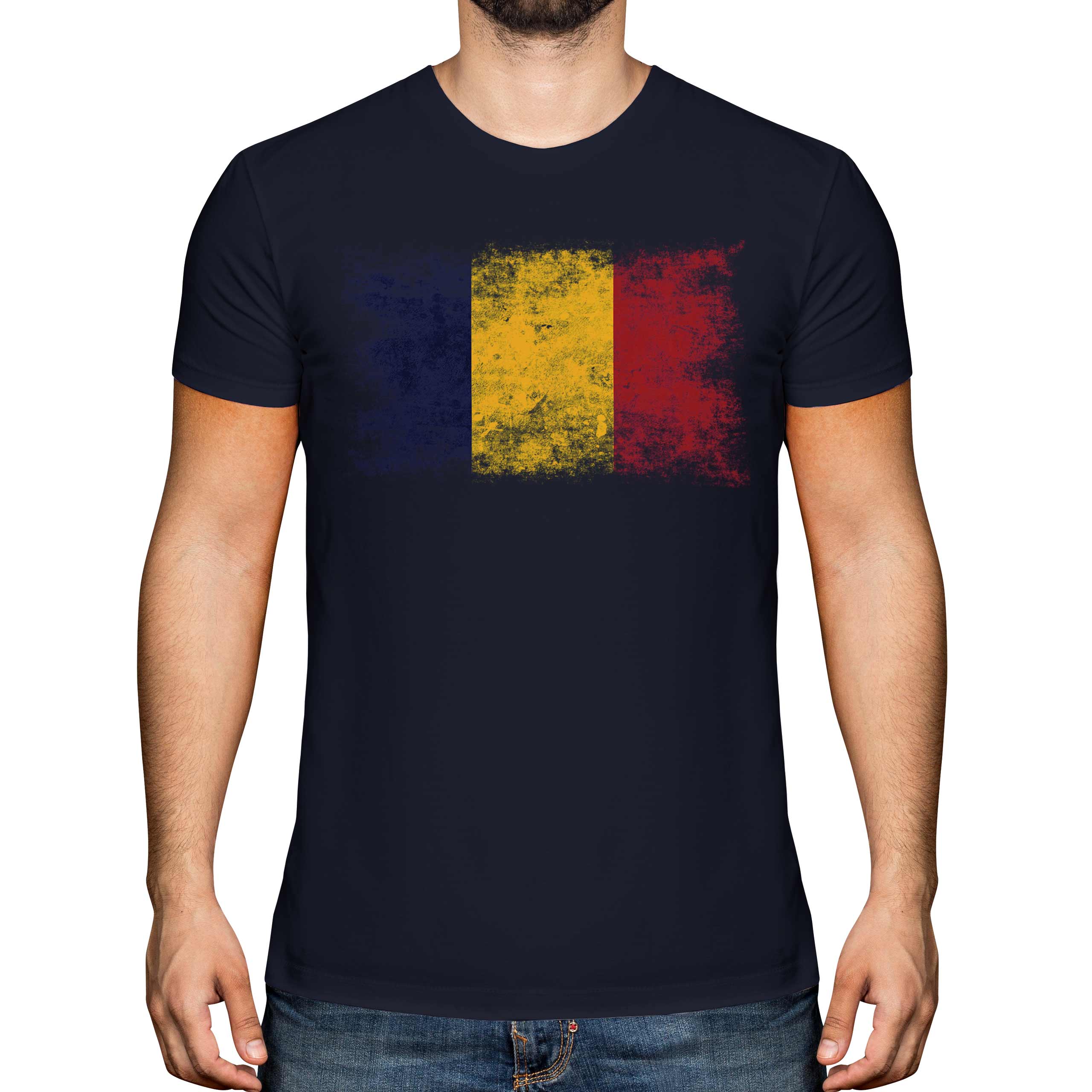 Chad Bandiera Effetto Consumato T-Shirt Top T ? D Ciad Tchad Maglia Calcio - Foto 17 di 21