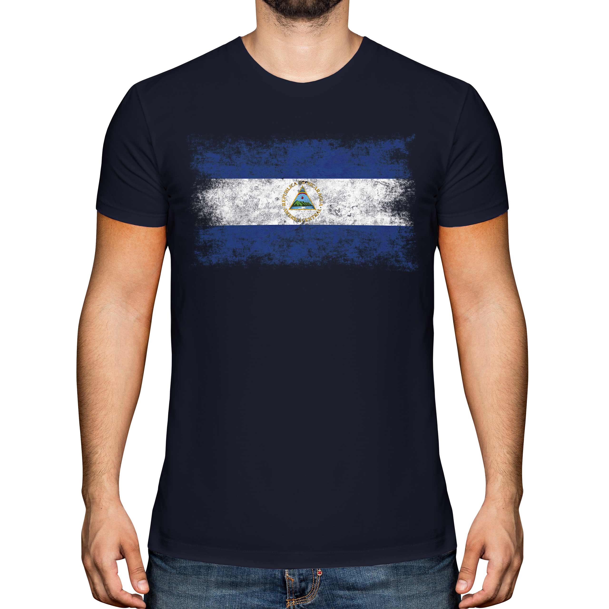 NICARAGUA DISTRESSED FLAG MENS TSHIRT TOP NICARAGUAN SHIRT FOOTBALL