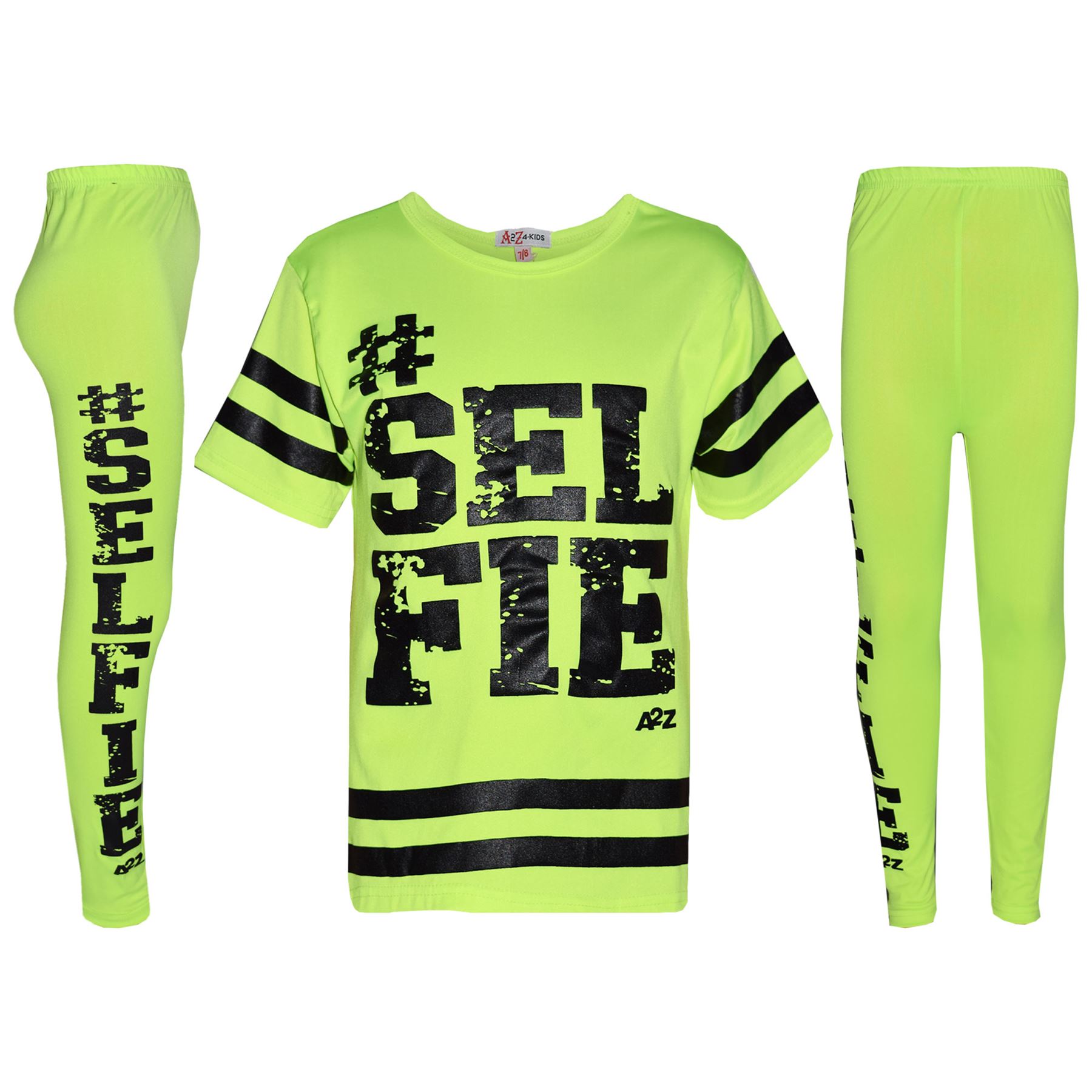 Mädchen Top Kinder # Selfie Aufdruck Designer T-Shirt /& Mode Leggings Satz 7-13