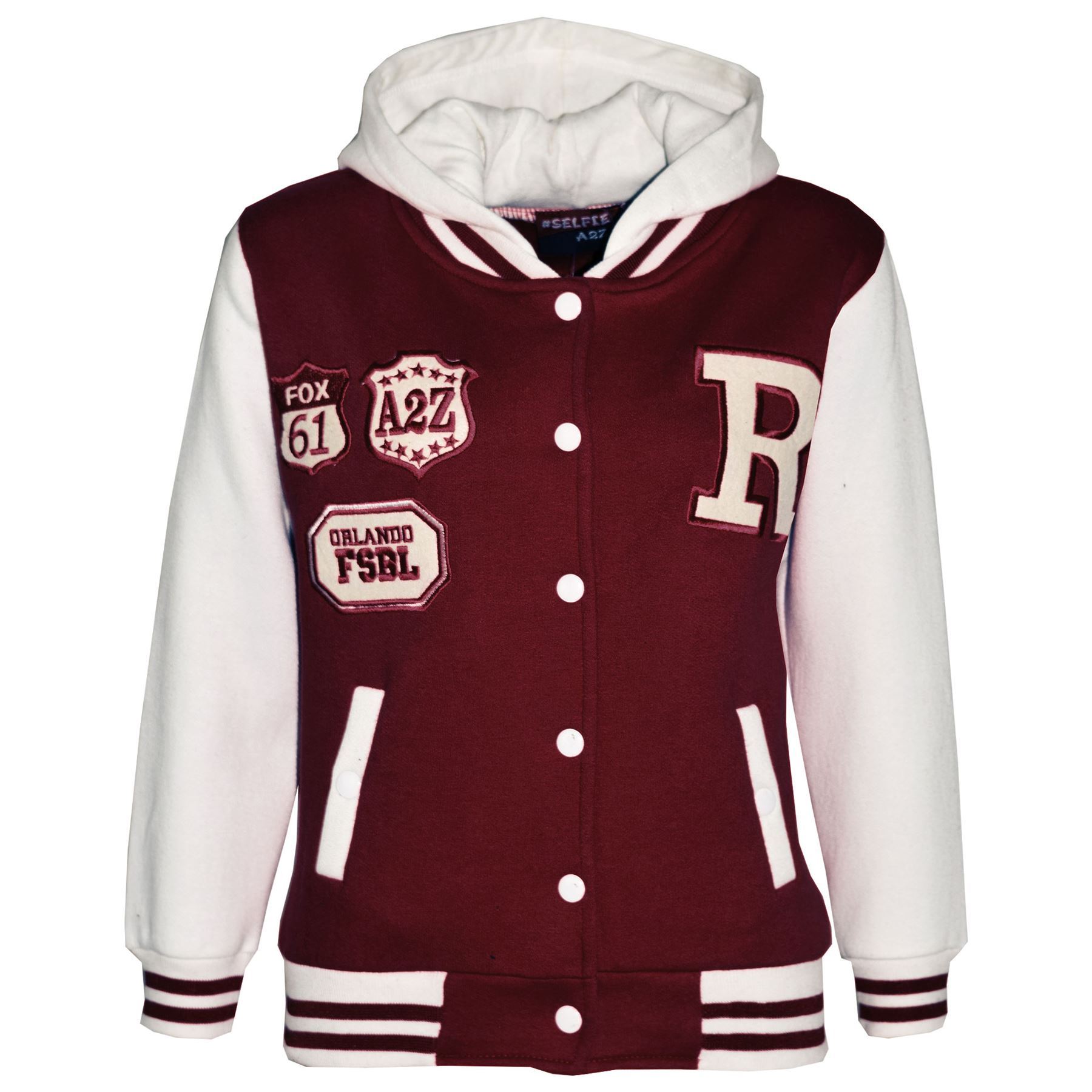 Bambine Ragazzi di Design R Moda Baseball Vino Giacche Varsity con cappuccio