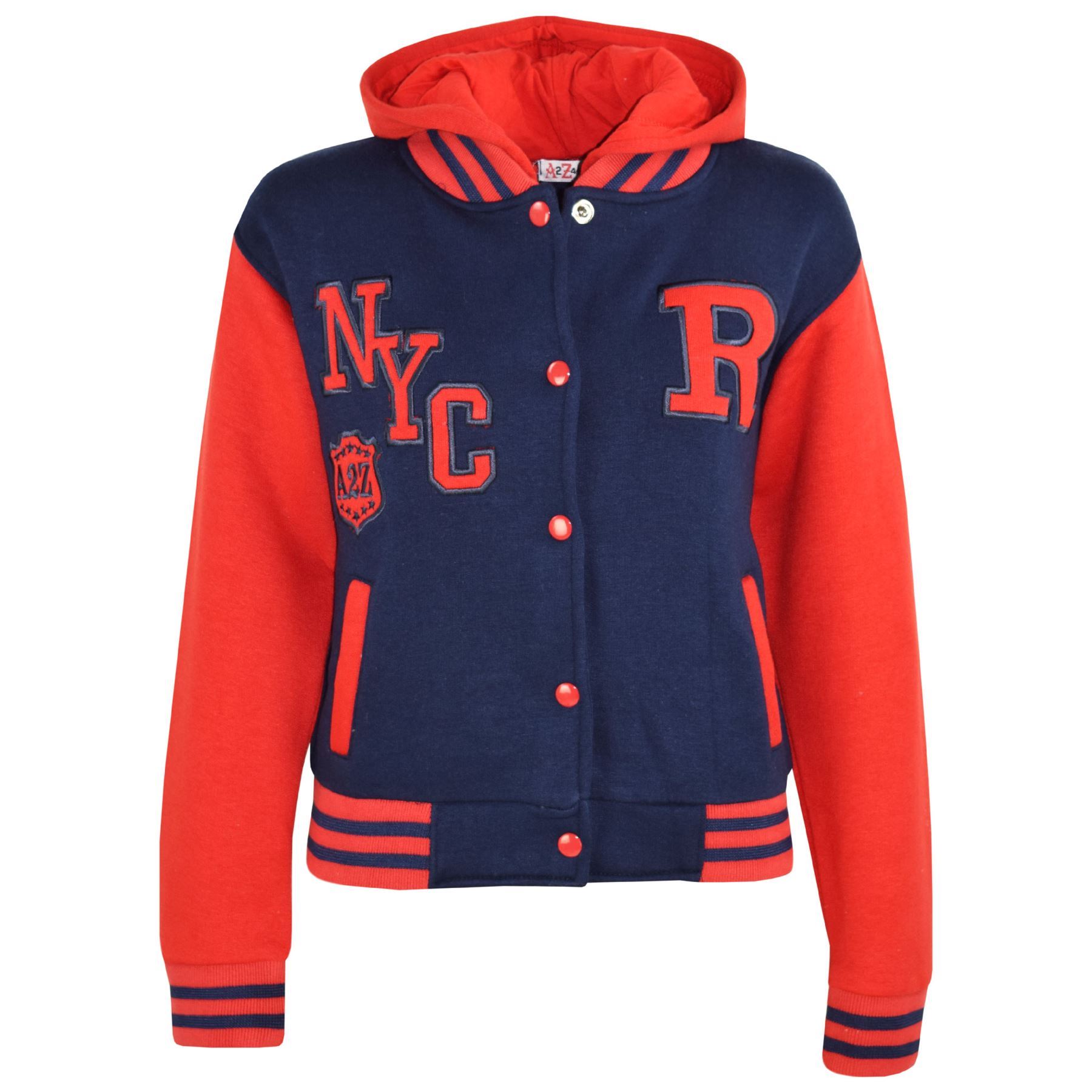 Bambine Ragazzi R Moda Nyc Baseball Navy & Giacche Varsity con cappuccio rosso