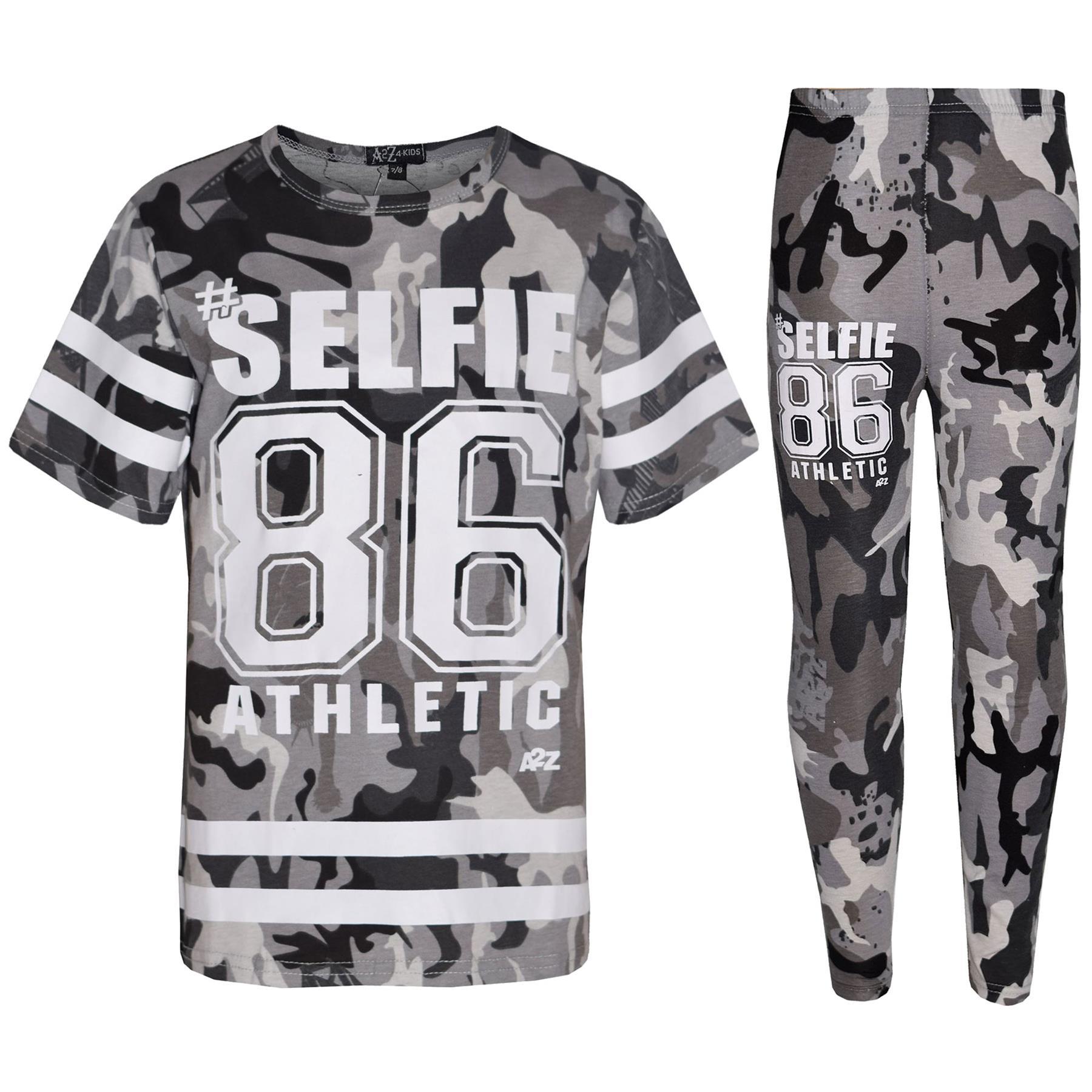 Top di Design Selfie 86 Camouflage T Shirt & Set Leggings 7-13 Anni bambina