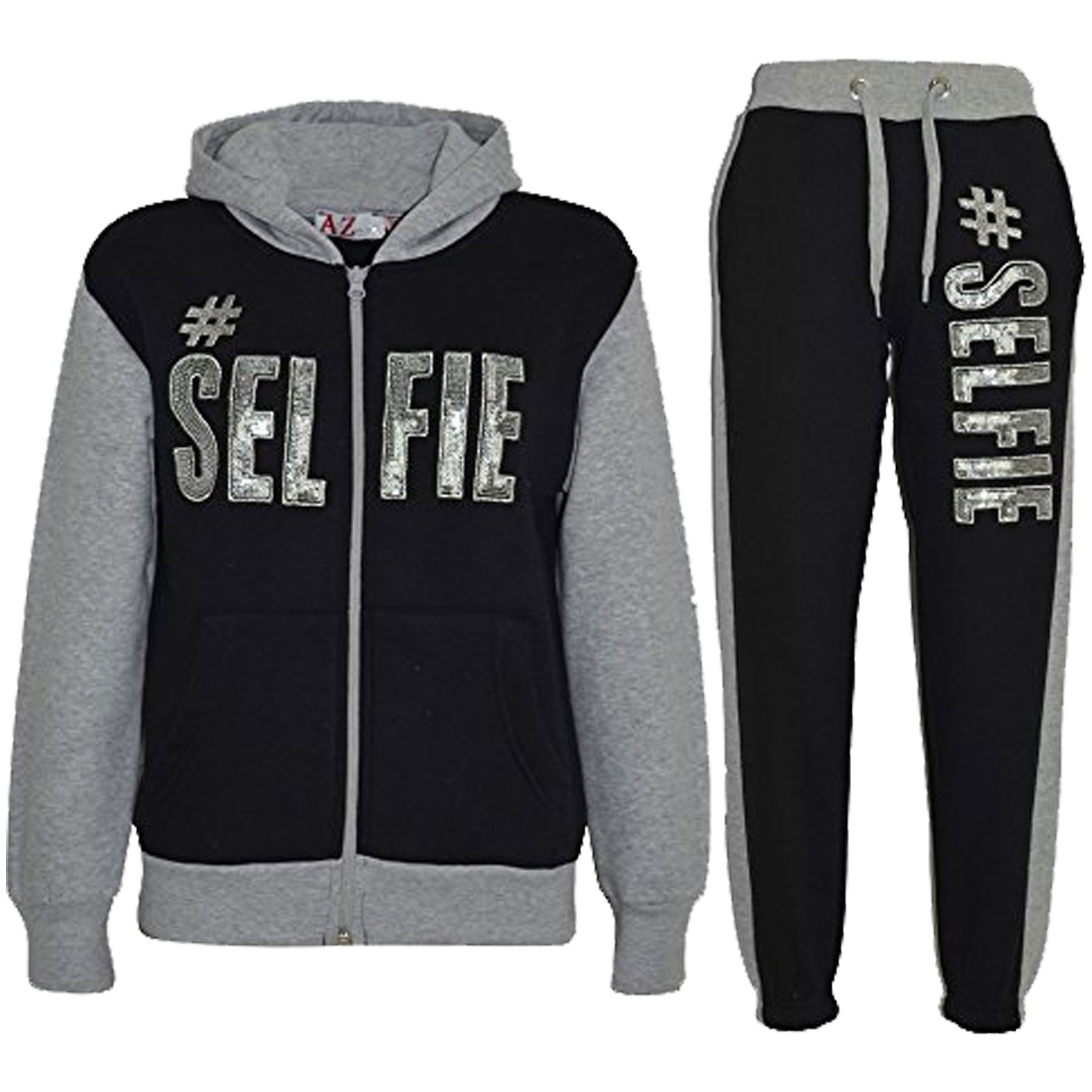 Bambini Selfie e Tuta Lustrini Ricamato Felpa Ragazze da corsa grigio nero