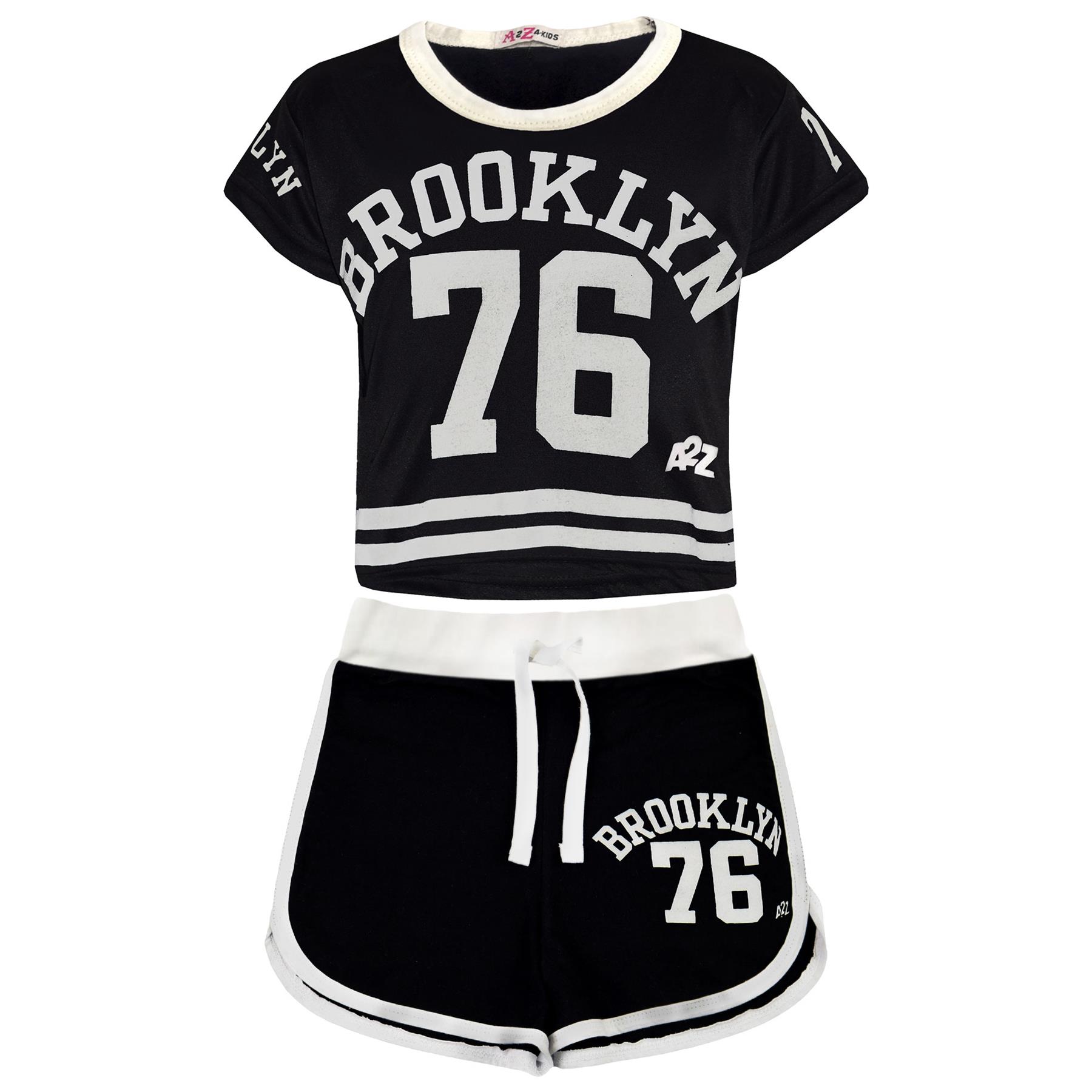 Bambine Pantaloncini Brooklyn 76 Top Hot Pantalone Estate Vestiti Set corto nero