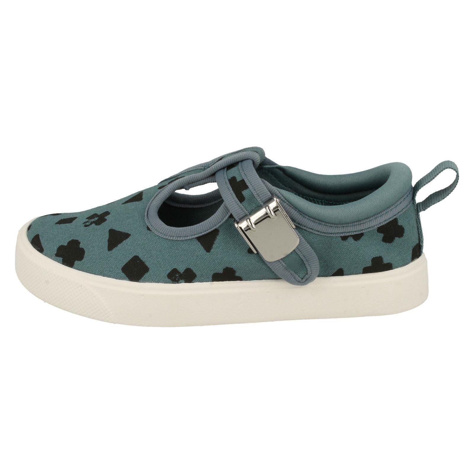 Childrens Boys Girls Clarks T-Bar Canvas Shoes *City Spark*