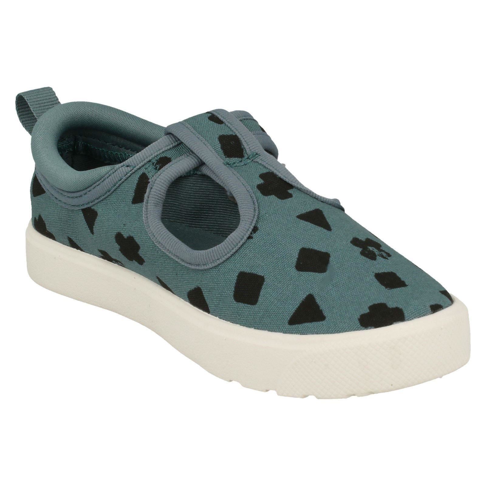 Childrens Boys Girls Clarks T-Bar Canvas Shoes City Spark