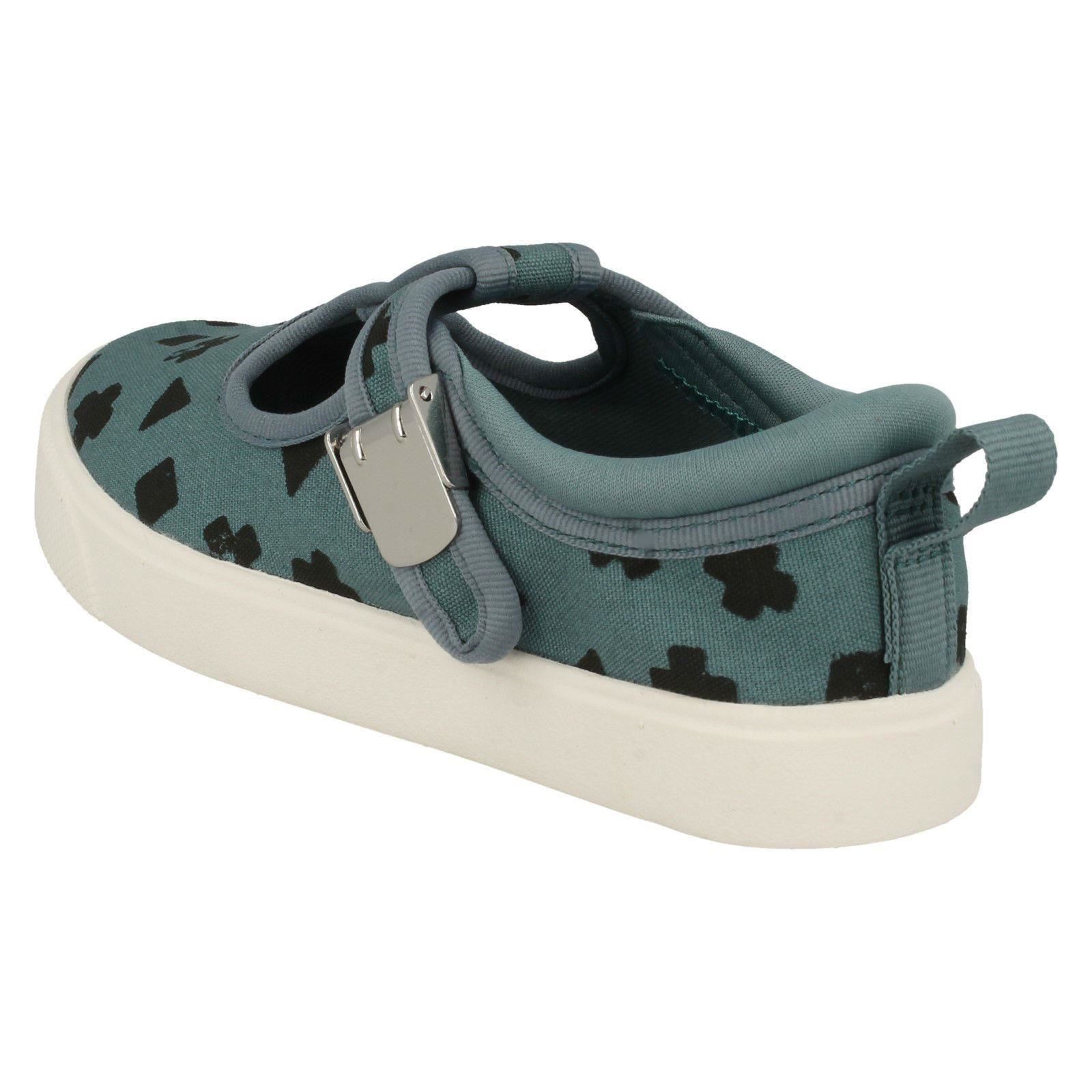 Childrens Boys Girls Clarks T-Bar Canvas Shoes *City Spark*