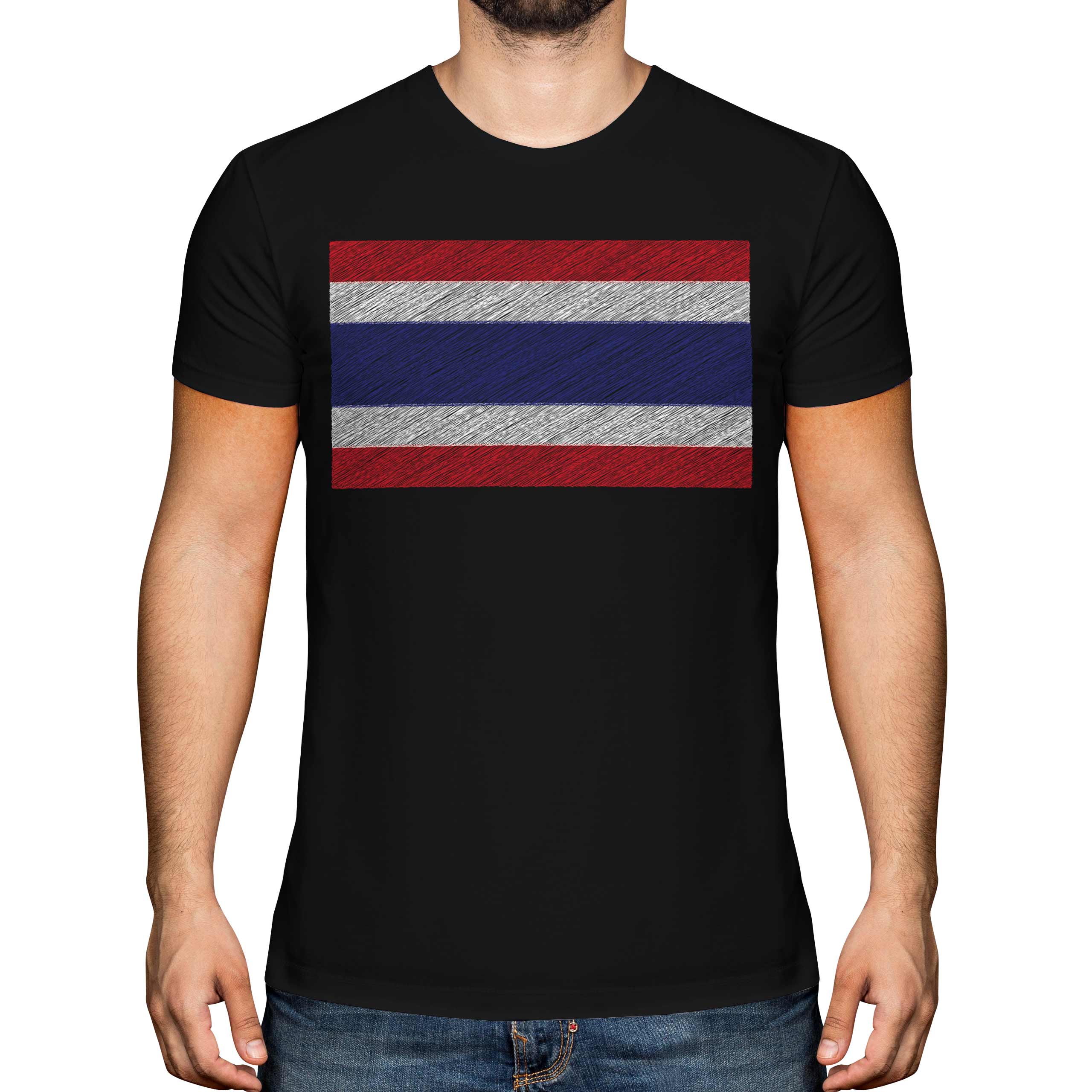 Thailand Gribouillage Drapeau Hommes T-Shirt Cadeau Mueang Thaï Prathet - Picture 7 of 21