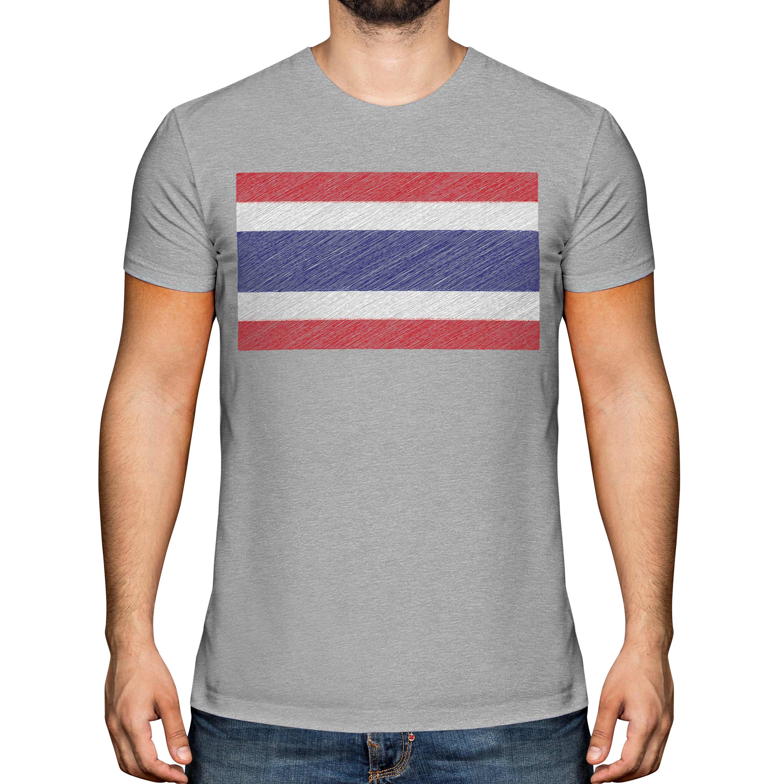 Thailand Gribouillage Drapeau Hommes T-Shirt Cadeau Mueang Thaï Prathet - Picture 12 of 21