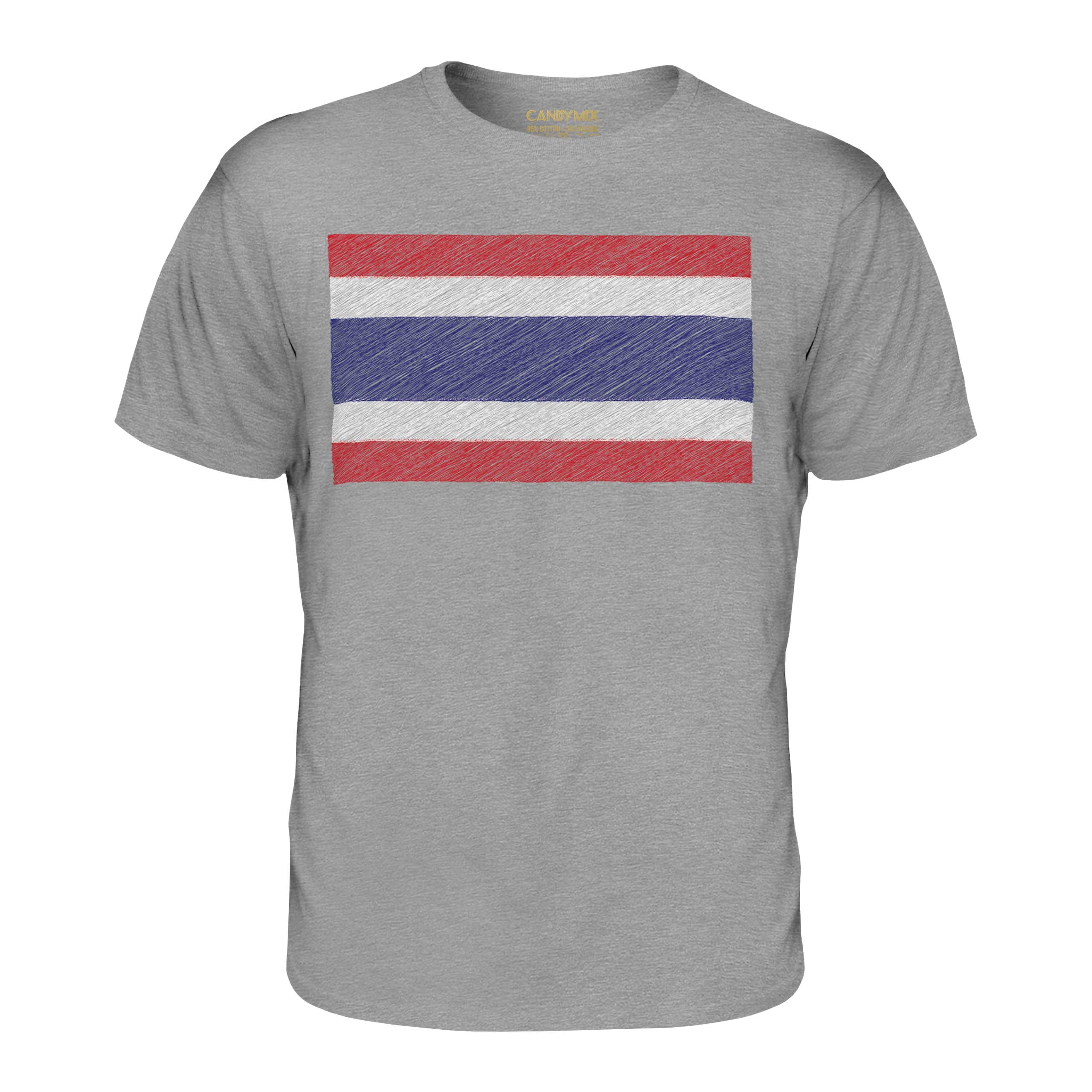 Thailand Gribouillage Drapeau Hommes T-Shirt Cadeau Mueang Thaï Prathet - Picture 13 of 21