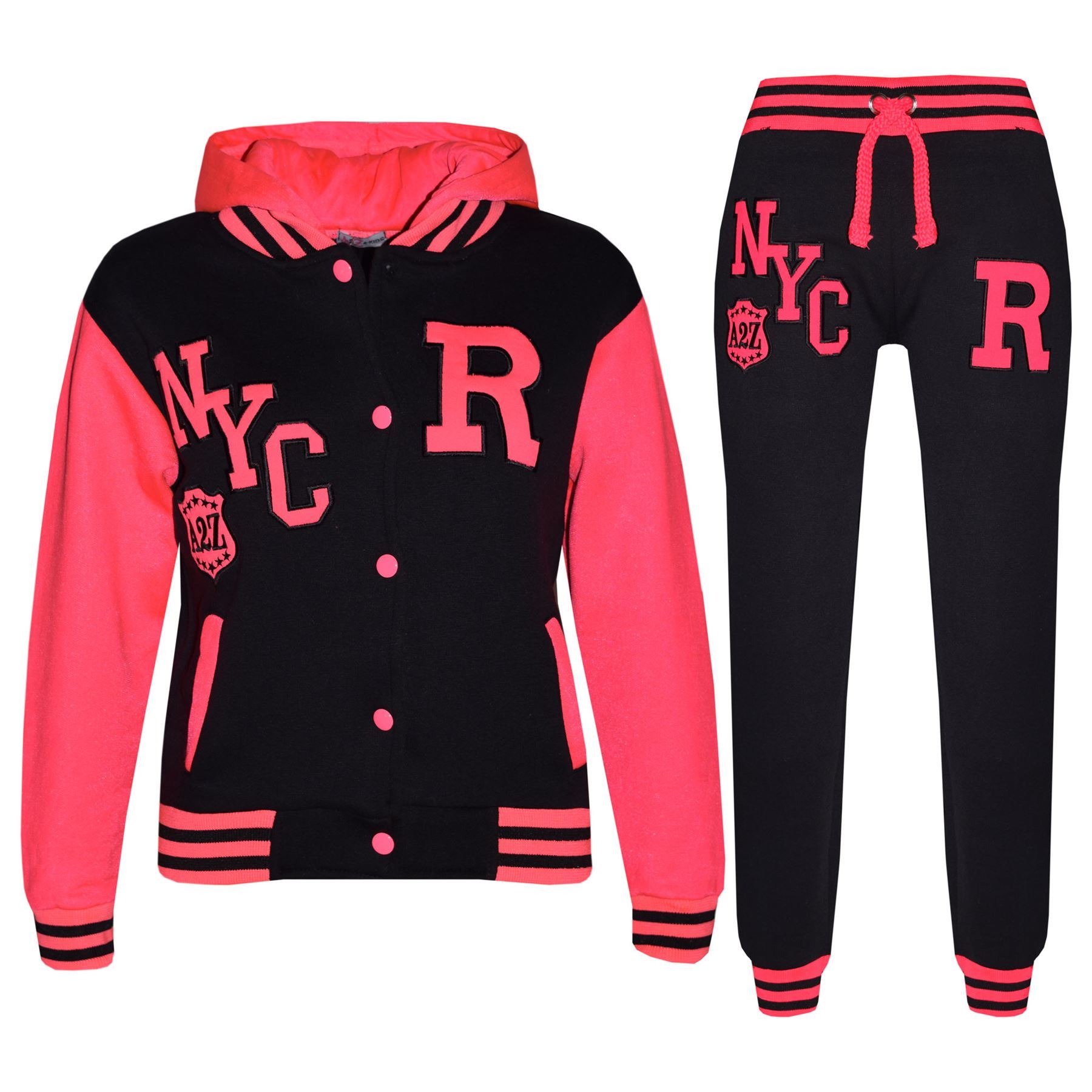 Bambine Ragazzo Nyc Baseball Varsity Neon Tuta & Fondo con cappuccio rosa