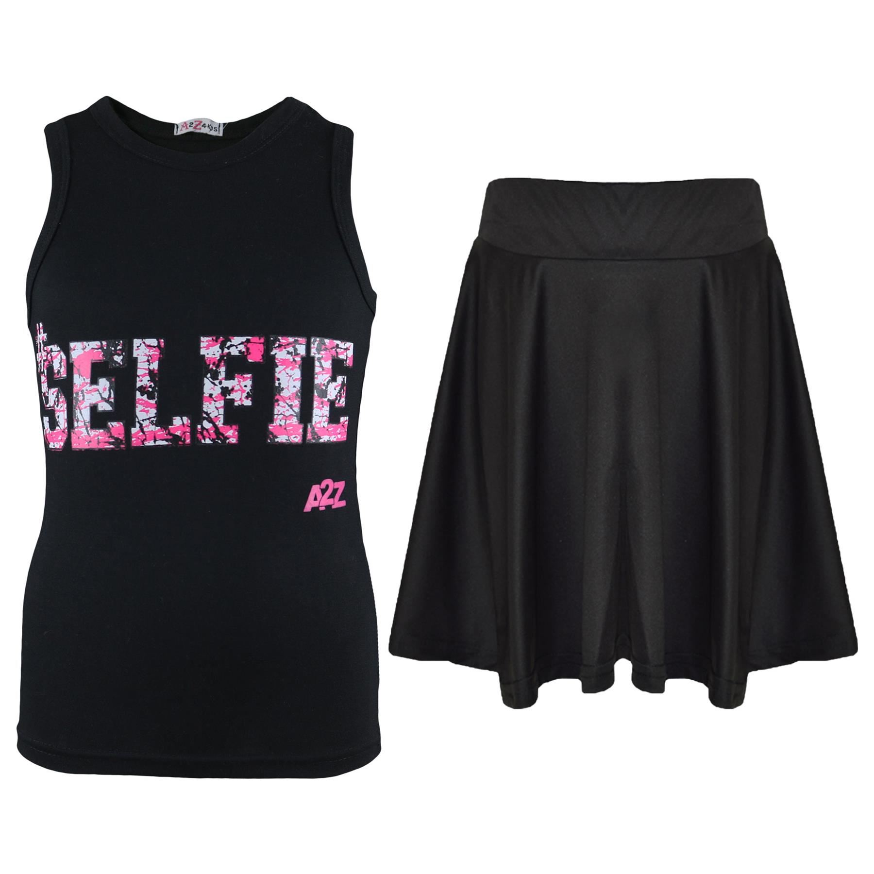 Bambine Splash Stampa Canotta & Gonna Moda Trendy Gonne 5-13 Anni nero