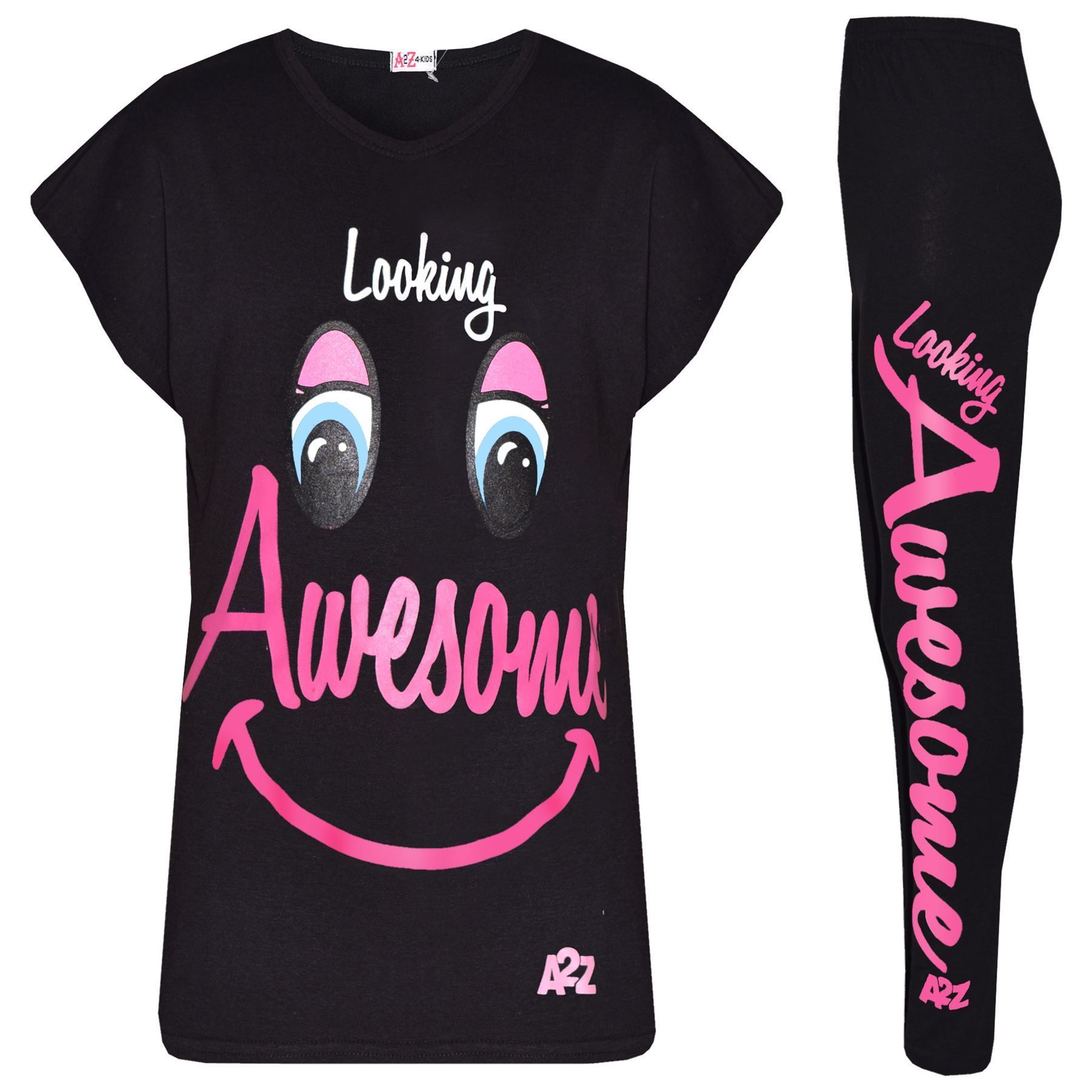 Top di Design Looking Stupenda Stampa Maglietta & Set Leggings 5-13 bambina nero