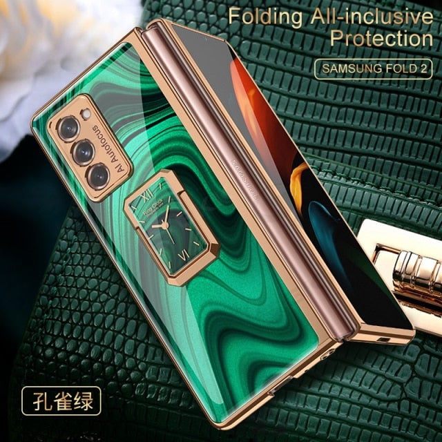 Sleek Vetro Placcato Telefono Custodia Samsung Galaxy Z Piegato 2 Orologio Ring