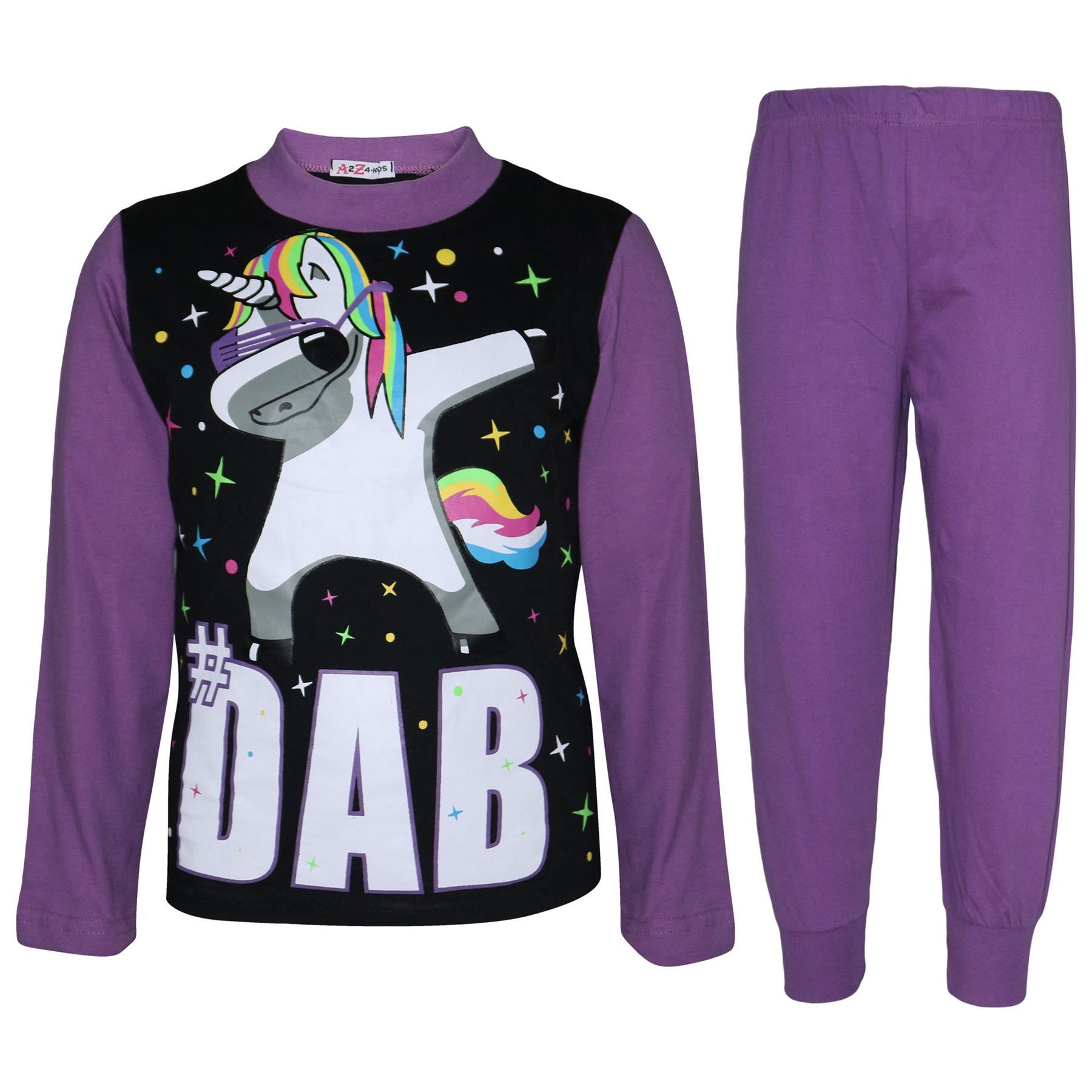 Bambine Dabbing Unicorn DAB Floss Pigiama Tute Piagiami 5-13 lilla