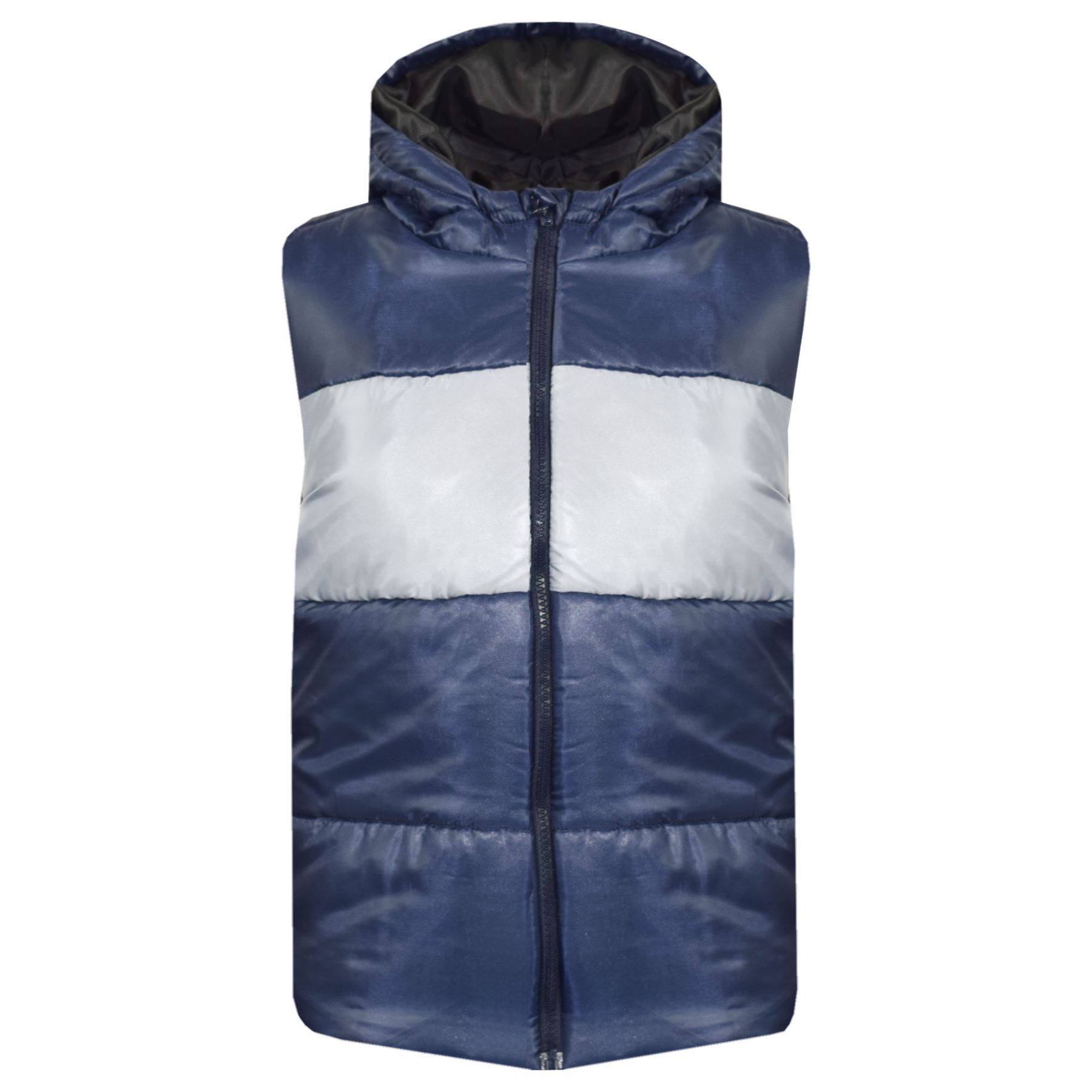 Bambine Ragazzi Contrasto Pannello Gilet Navy Maniche Giacche con cappuccio