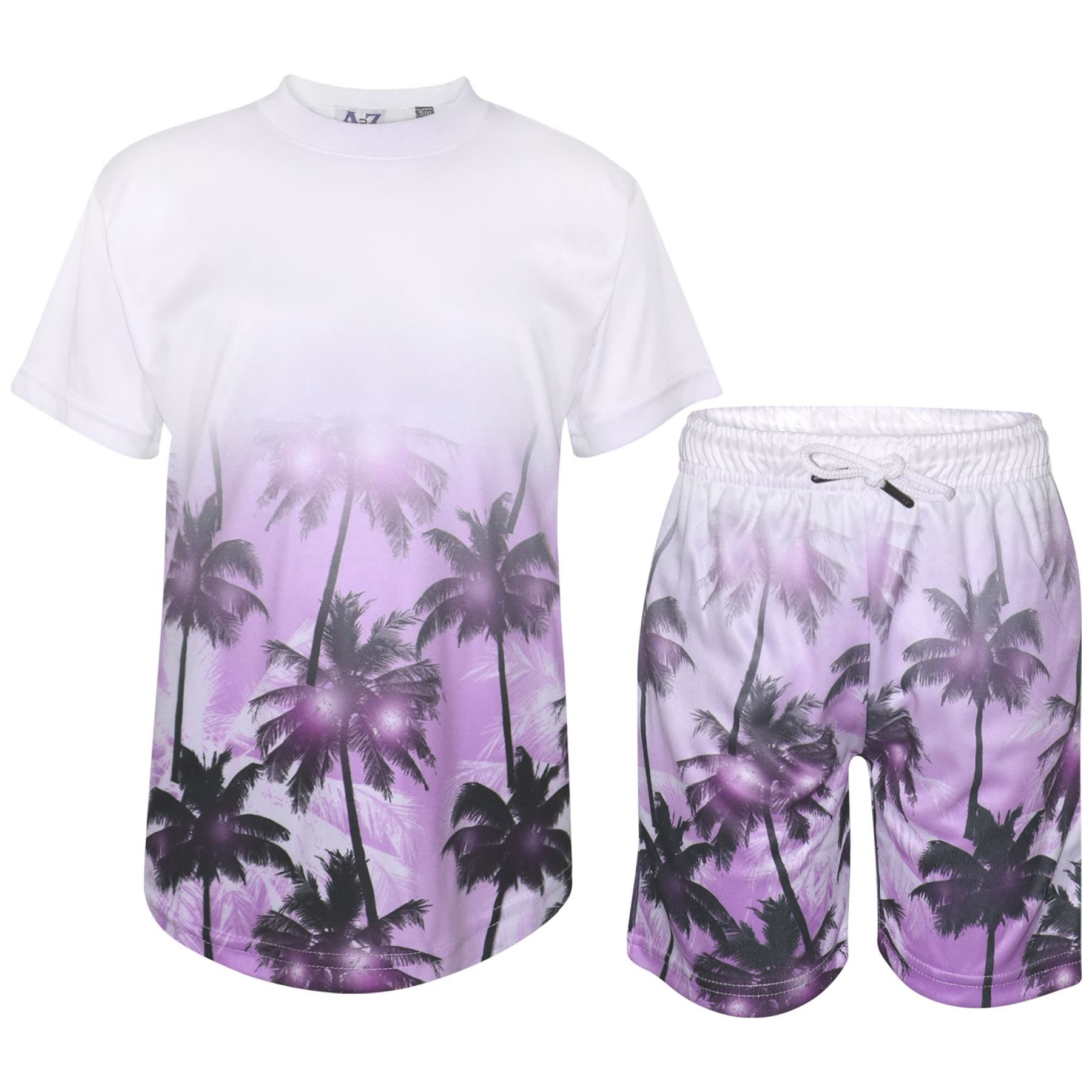 Bambini Ragazzi T Shorts Palme Sfumato Bicolore Top Estivo Set 5-13 Anno corto