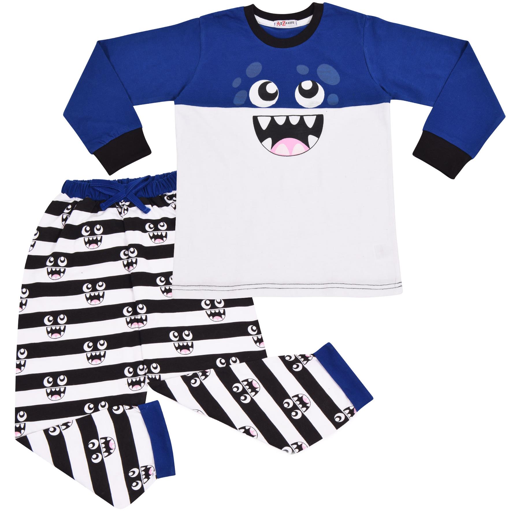Bambine Ragazzi Carino Monster Reale Pigiama 2 Pezzi Set Notte cotone blu