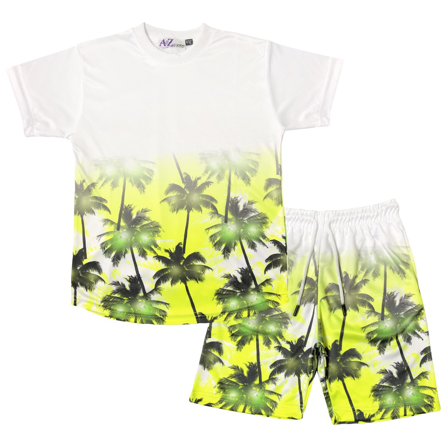 Bambini Ragazzi T Shorts Palme Sfumato Bicolore Top Estivo Set corto giallo