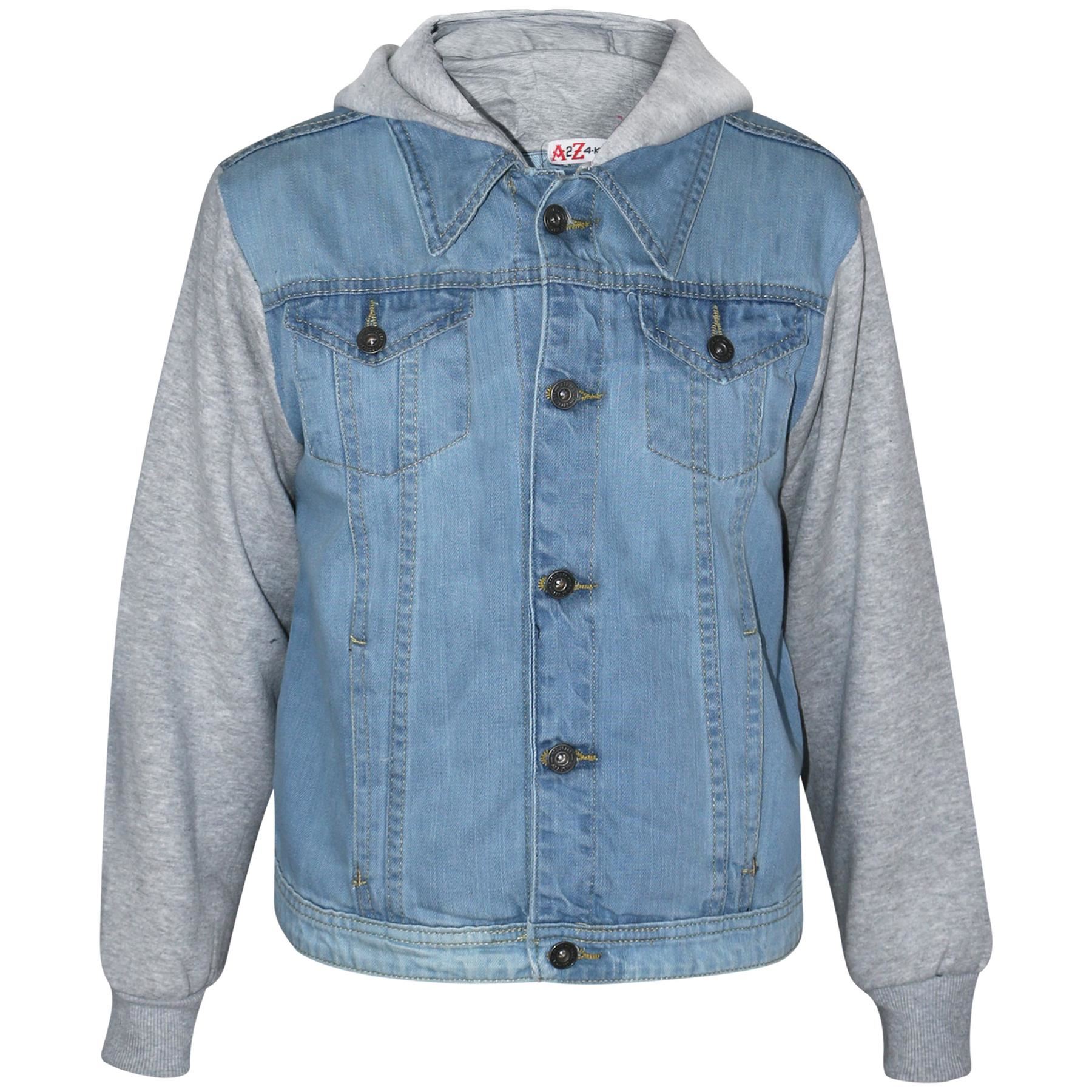 Kids Boys Denim Jacket Fleece Sleeves 