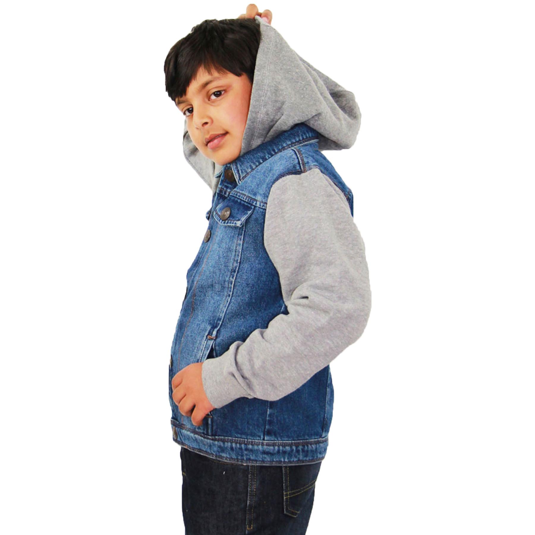 Boys Hooded Denim Jacket Kids Fleece Long Sleeves Hood Stylish Top Jackets Coat Boys Hooded Denim Jacket Kids Fleece Long Sleeves Hood Stylish Top Jackets Coat