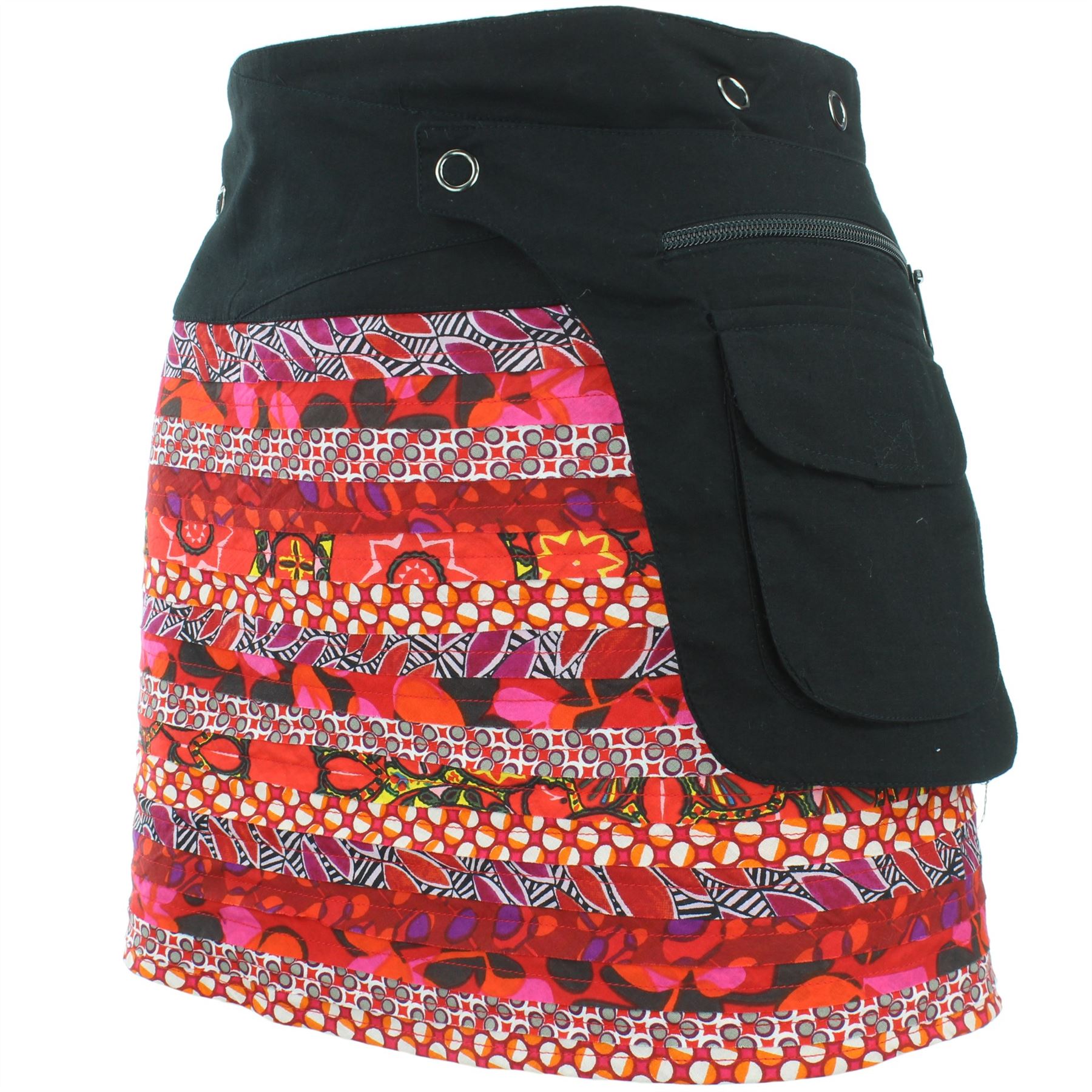 Gheri Cotone Patchwork Corto Boemo Gonna Nero L
