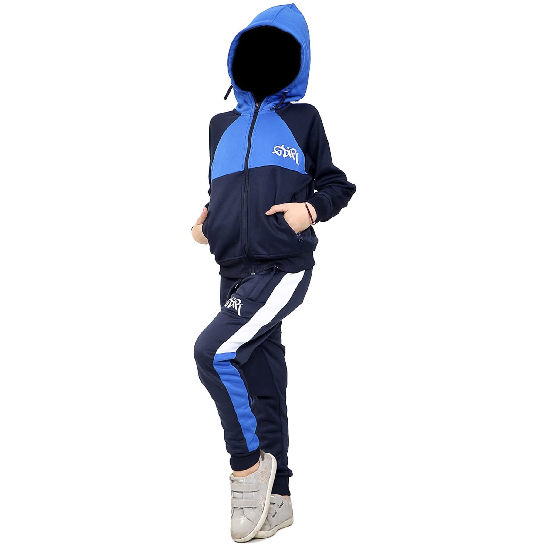 Bambine Ragazzi GDR Tuta Contrasto Pannello Reale Maglia E Fondo con cappuccio