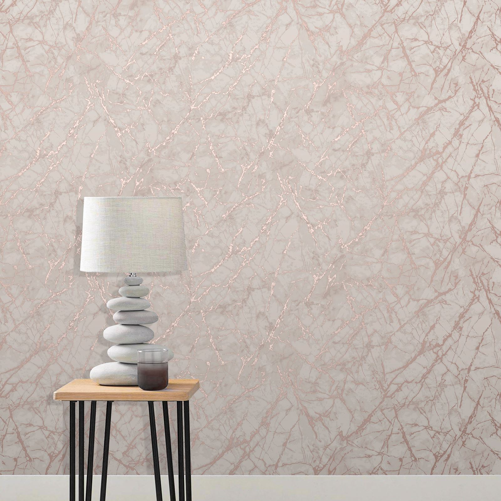ROSE GOLD / PINK GREY BEIGE WALLPAPER STRIPE GEOMETRIC DAMASK MARBLE