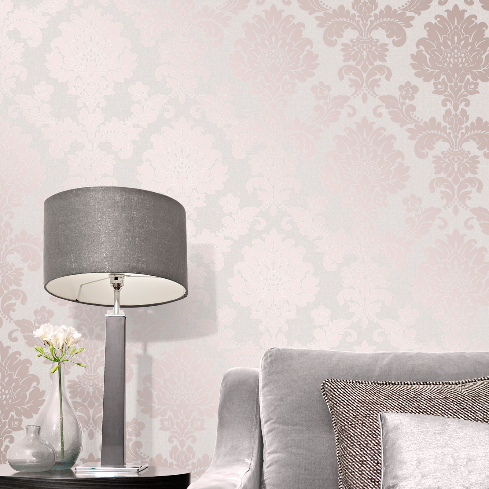 ROSE GOLD / PINK GREY BEIGE WALLPAPER STRIPE GEOMETRIC DAMASK MARBLE