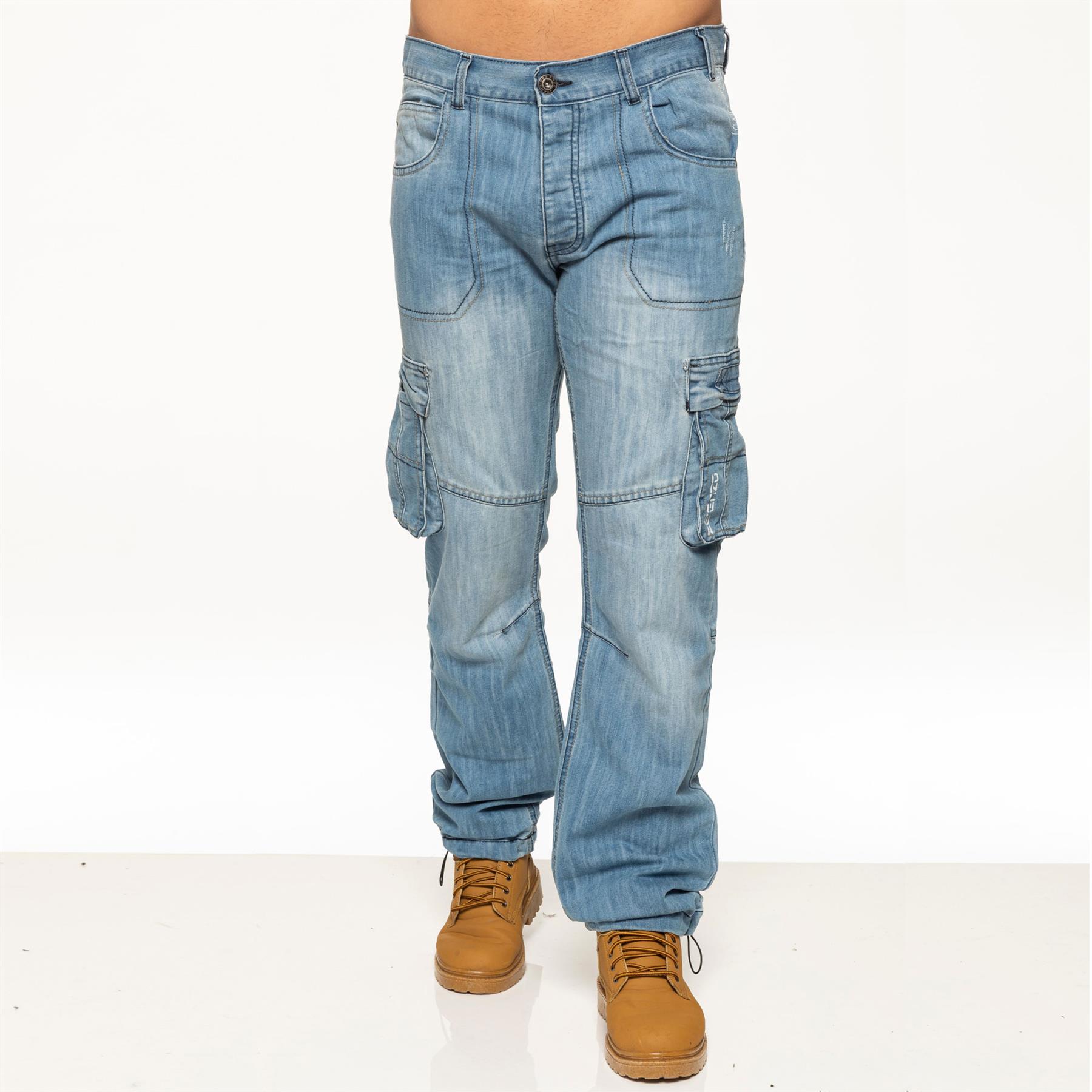Enzo Mens Cargo Combat Jeans Trousers Casual Work Denim Pants All Waist Sizes eBay