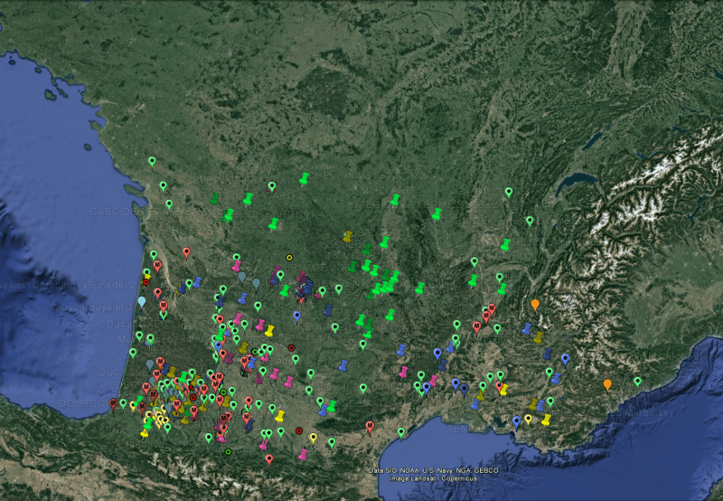 Carte des installations existantes