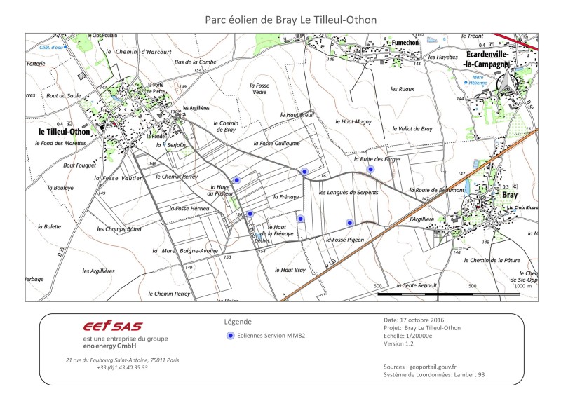Implantation des &eacute;oliennes du projet Bray / Tilleul-Othon