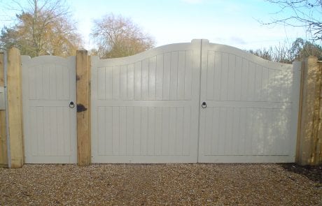 Pair of Painted Convex top gates with Pedestrian Gate