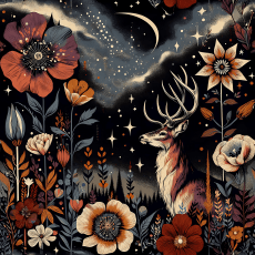 1点物⭕️お安く!◎Custom Vintage fabric◎AR 9.6 Orange Animals and Dots and Fantasy and Fine Art and Seasonal and