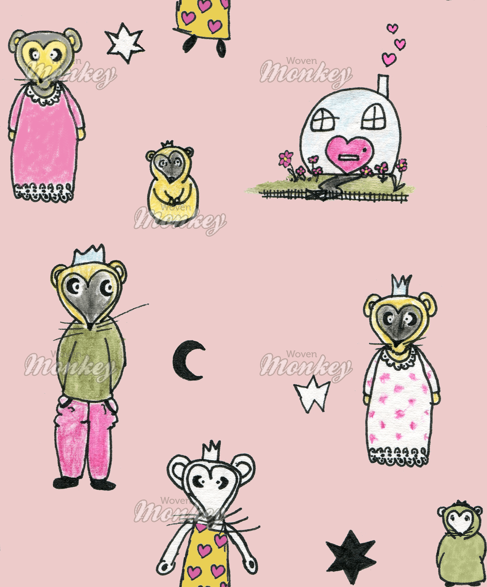 Mouse house Fabric Woven Monkey