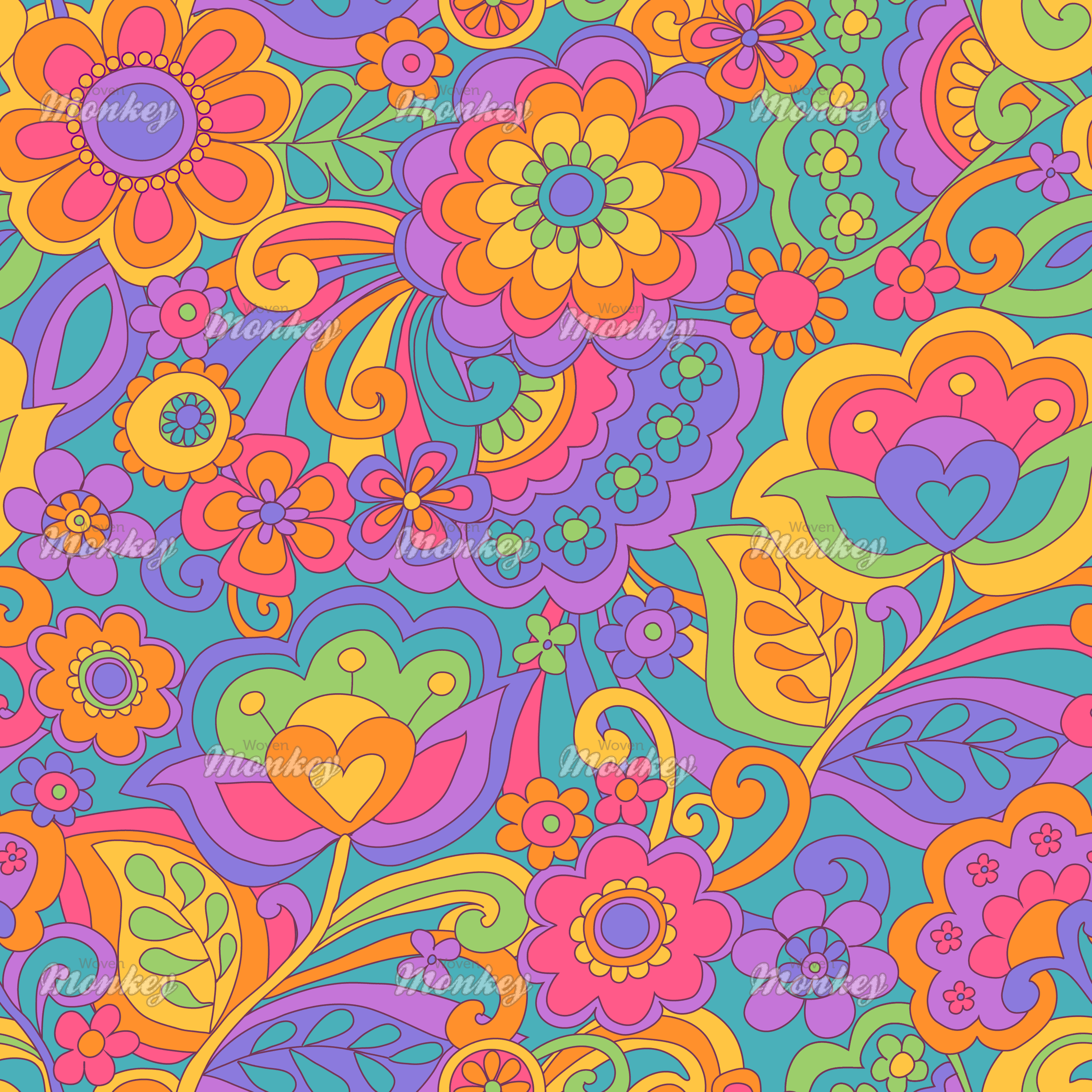 30 Flower Power Rainbow Fabric Woven Monkey