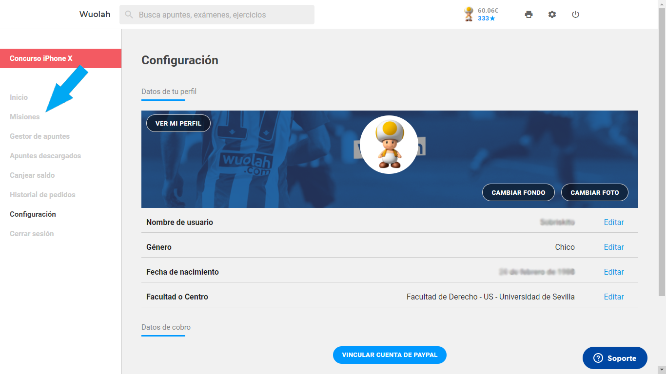 Pantalla principal perfil
