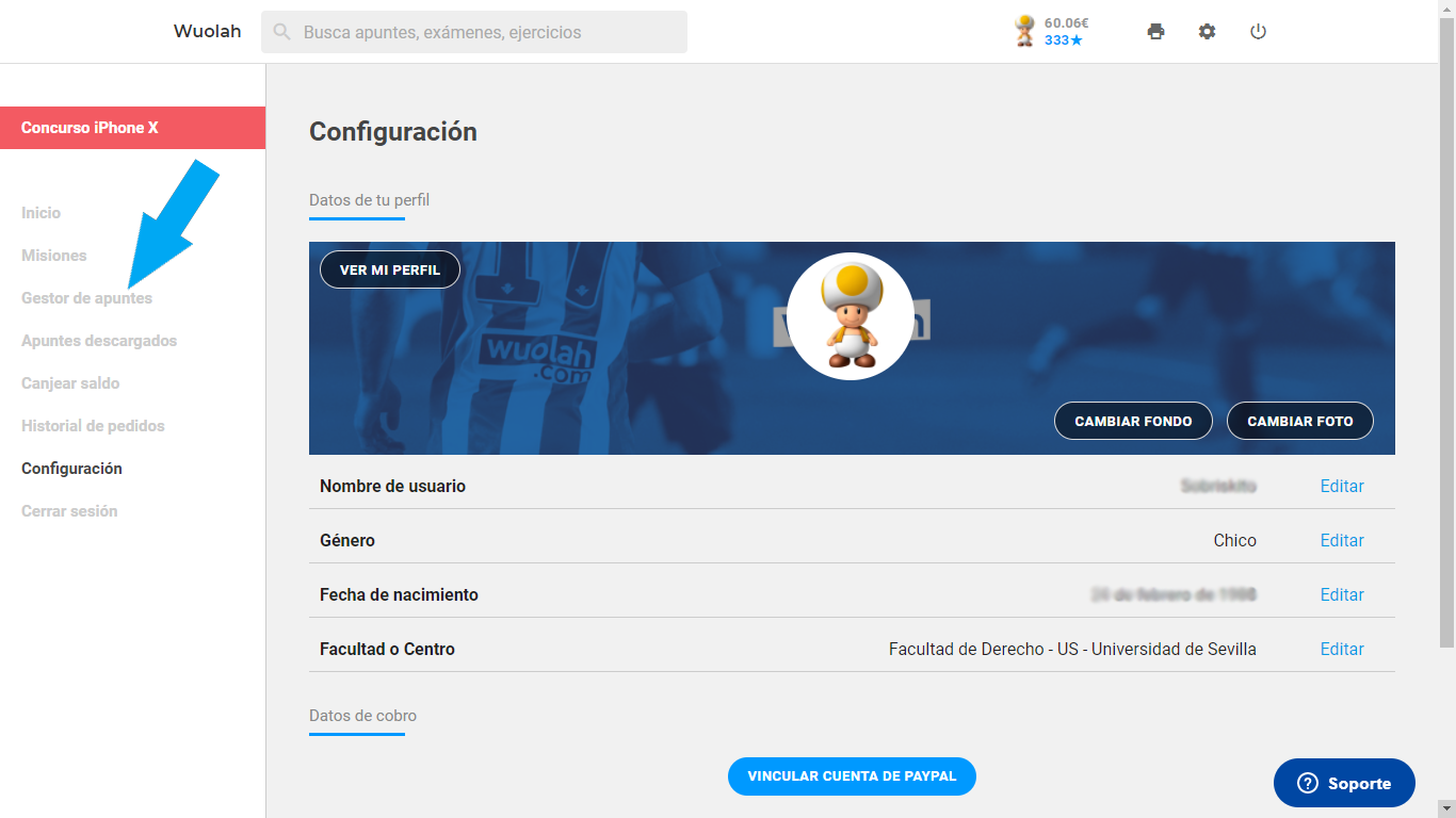 Pantalla principal perfil