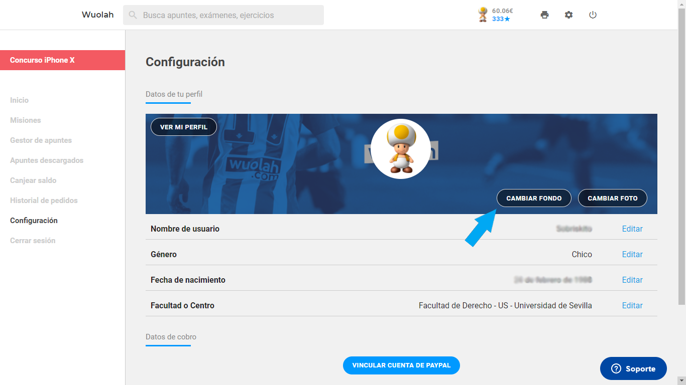Pantalla principal configuración