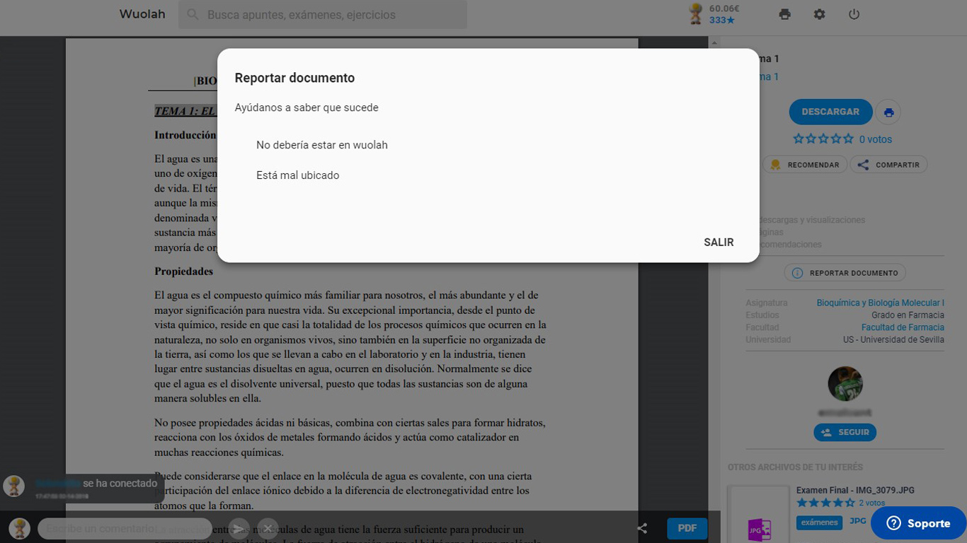 Pantalla reportar documento