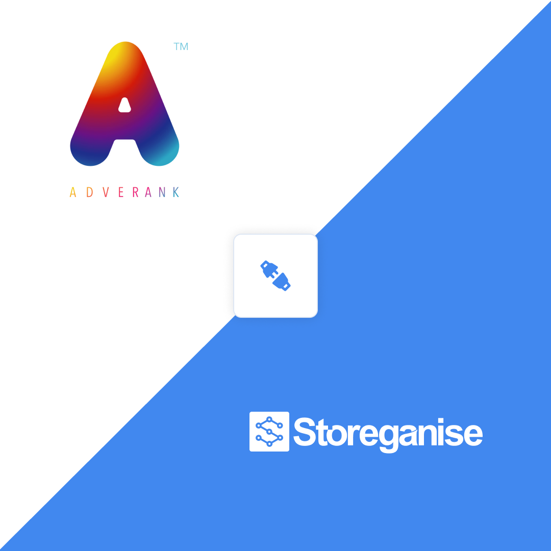 Visual demonstrating the new partnership between Storeganise and Adverank