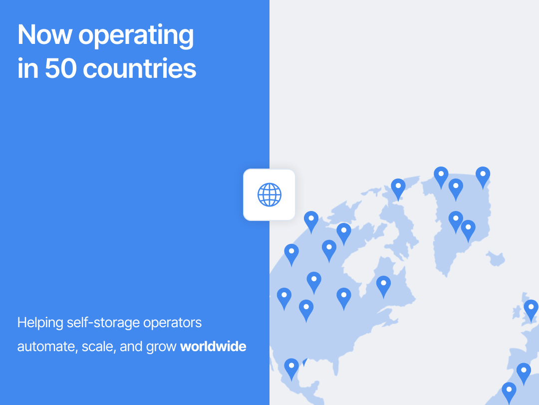 world map graphic demonstrating Storeganise's expansion to 50 countries