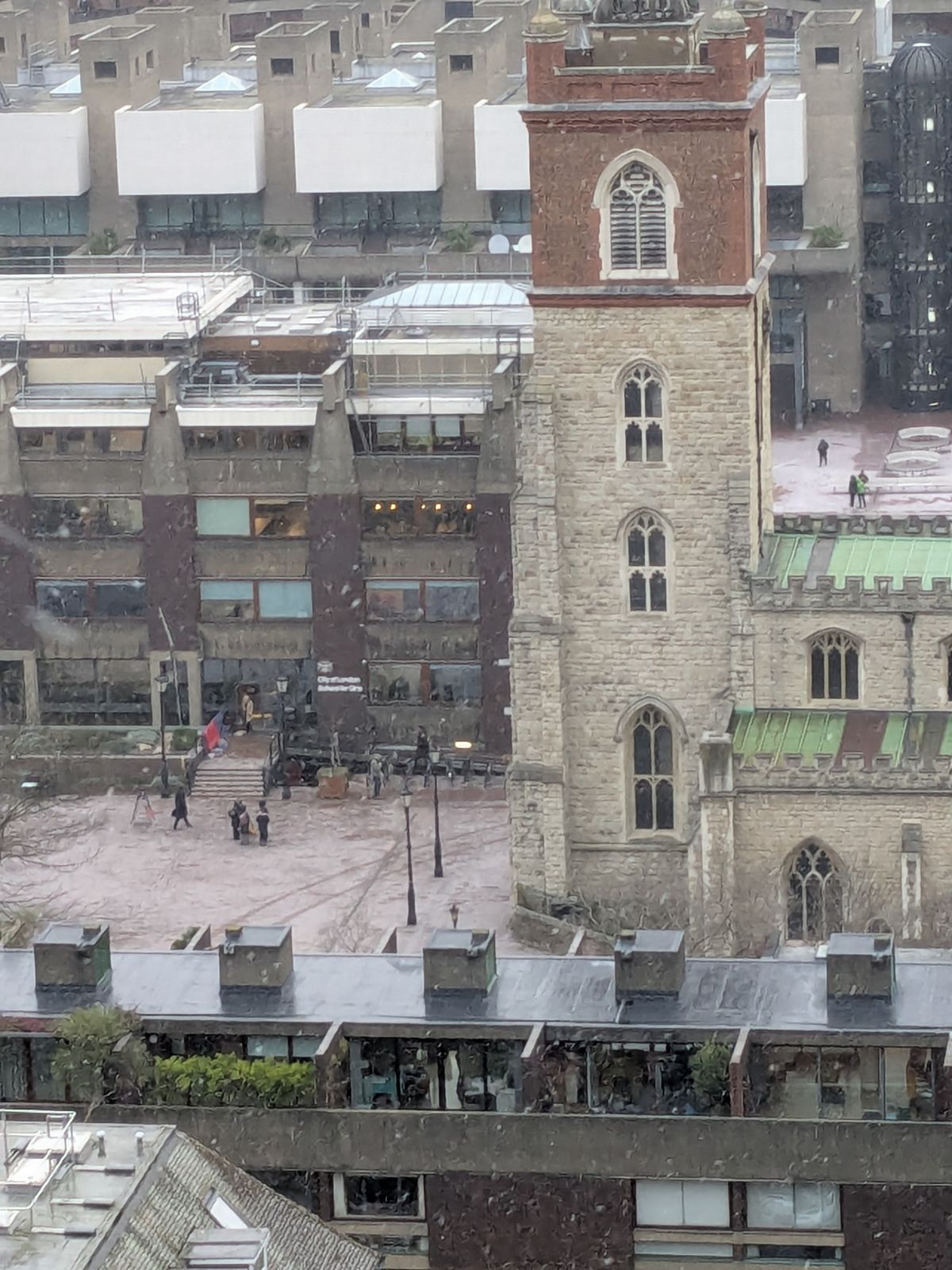 Barbican in snow — storm and violation