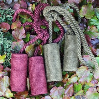 curtain tiebacks in simple elegant shapes, wrapped in leather, wool, cotton, jute or in stained wood