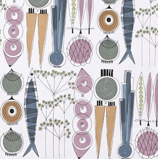 Soft furnishing fabric in vintage retro Scandinavian designs Soft furnishing fabric in vintage retro Scandinavian designs