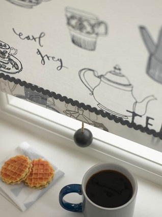 grey arco trimming and ball pull on window blind