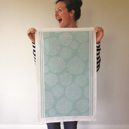 melanie and asha tea towel melanie with duck egg asha tea towel